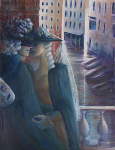 Pintura intitulada "Amoureux sur le pont" por Mary Lozano, Obras de arte originais, Óleo