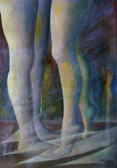 Malerei mit dem Titel "In the shower" von Mary Lozano, Original-Kunstwerk, Öl