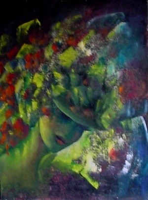 Pintura titulada "FLORIST ON GREEN -…" por Mary Lozano, Obra de arte original