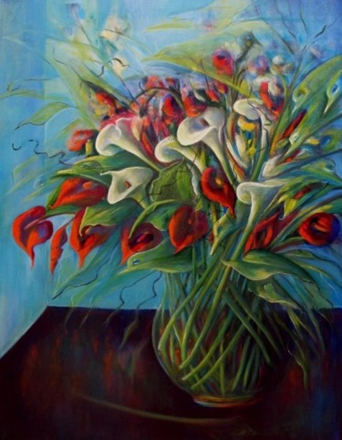 Painting titled "ESPRIT DES FLEURES" by Mary Lozano, Original Artwork, Oil