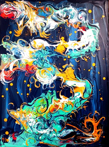 Painting titled "Space dragon" by Maryna Dashyna, Original Artwork, Acrylic