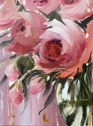 Painting titled "Peonies — flower pa…" by Maryna Hryhorenko, Original Artwork, Oil Mounted on Wood Stretcher frame