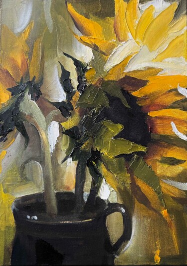 Картина под названием "Sunflower fragment…" - Maryna Hryhorenko, Подлинное произведение искусства, Масло Установлен на Дерев…