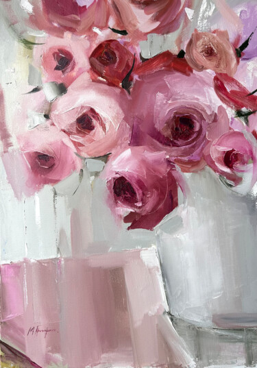Painting titled "Flowers — flower pa…" by Maryna Hryhorenko, Original Artwork, Oil Mounted on Wood Stretcher frame