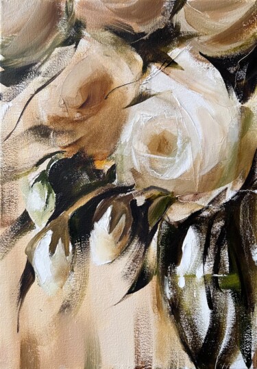 Painting titled "Yellow flowers — oi…" by Maryna Hryhorenko, Original Artwork, Oil Mounted on Wood Stretcher frame