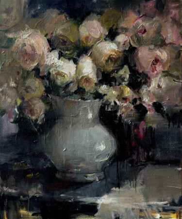 Painting titled "A BOUQUET IN A VASE…" by Maryna Hryhorenko, Original Artwork, Oil Mounted on Wood Stretcher frame