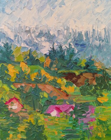 Painting titled "In the Carpathians" by Maryna Kliuiko, Original Artwork, Oil Mounted on Other rigid panel