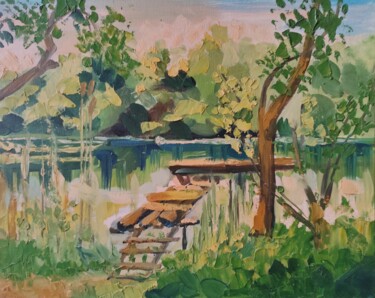 Painting titled "Summer sketch" by Maryna Kliuiko, Original Artwork, Oil Mounted on Other rigid panel