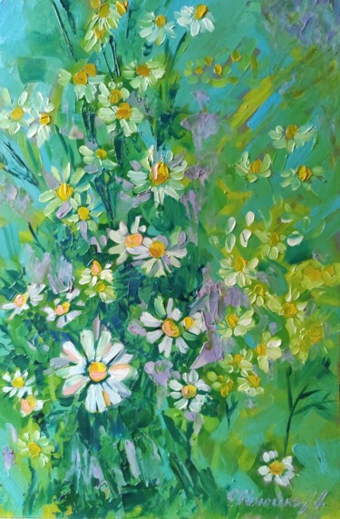 Картина под названием "Chamomile field" - Maryna Kliuiko, Подлинное произведение искусства, Масло