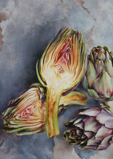 Painting titled ""ARTichoke"" by Maryna Muratova, Original Artwork, Oil