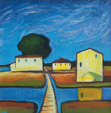 Pintura intitulada "Town" por Maryna Novohorodska, Obras de arte originais, Óleo