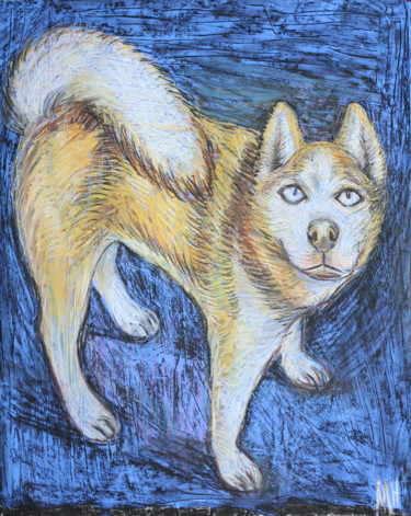 Zeichnungen mit dem Titel "Husky" von Maryna Novohorodska, Original-Kunstwerk, Pastell