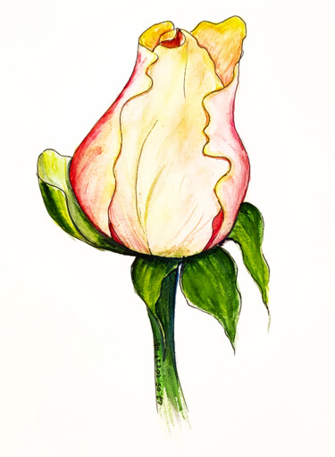 Malerei mit dem Titel "Rose bud" von Maryna Pohorielko, Original-Kunstwerk, Aquarell