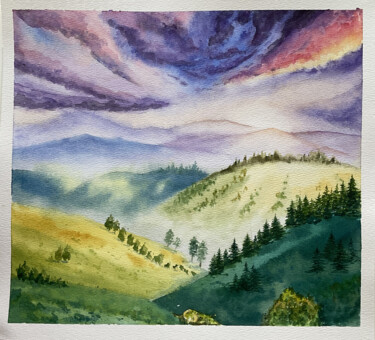 Pintura titulada "Carpathian mountains" por Maryna Rudenko, Obra de arte original, Acuarela
