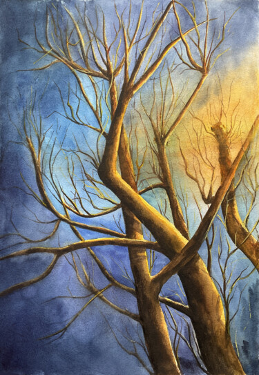 Картина под названием "Tree in the lantern…" - Maryna Rudenko, Подлинное произведение искусства, Акварель