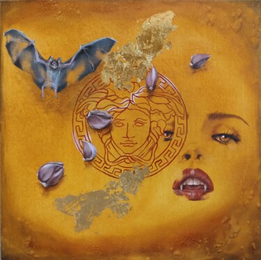 Pintura intitulada "Bat, Garlic & Vampi…" por Maryna Sakalouskaya, Obras de arte originais, Óleo