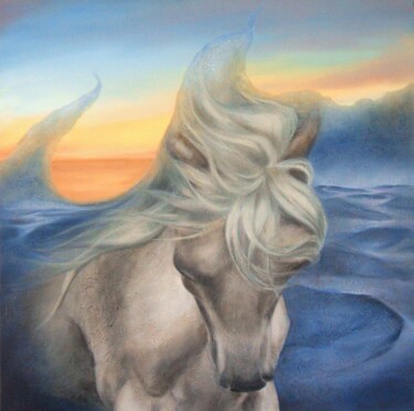 Painting titled "Deserto blu" by Maryna Sakalouskaya, Original Artwork, Oil