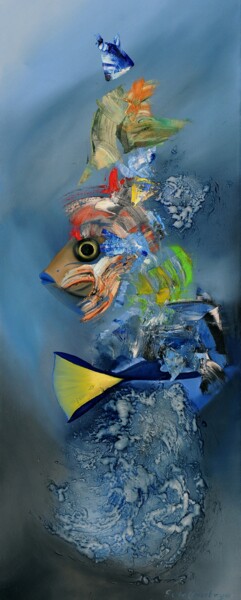 Malerei mit dem Titel "Pesce Blu" von Maryna Sakalouskaya, Original-Kunstwerk, Öl