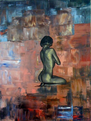 Painting titled "Pennellata di bronzo" by Maryna Sakalouskaya, Original Artwork, Oil