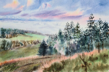 Painting titled "View of the Alps" by Maryna Slizinova, Original Artwork, Watercolor