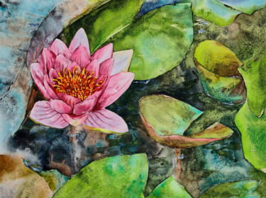 Painting titled "Water Lily" by Maryna Slizinova, Original Artwork, Watercolor
