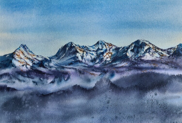 Painting titled "Mountains on abstra…" by Maryna Slizinova, Original Artwork, Watercolor