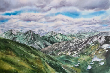 Painting titled "Mountain landscape…" by Maryna Slizinova, Original Artwork, Watercolor