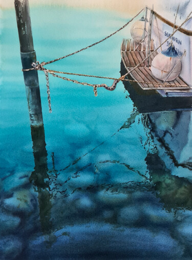Malerei mit dem Titel "Pierres dans l’eau…" von Maryna Slizinova, Original-Kunstwerk, Aquarell