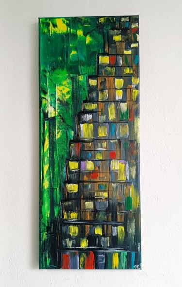 Картина под названием "The city never slee…" - Maryna Trapp, Подлинное произведение искусства, Масло