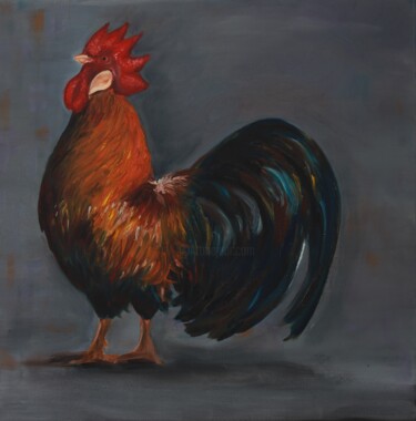 Painting titled "Proud Rooster" by Maryna Tsoneva, Original Artwork, Oil