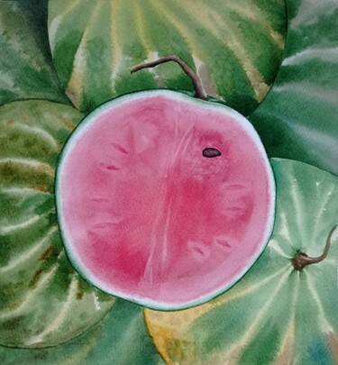 Painting titled "Watermelon" by Maryna Voitenko, Original Artwork, Watercolor