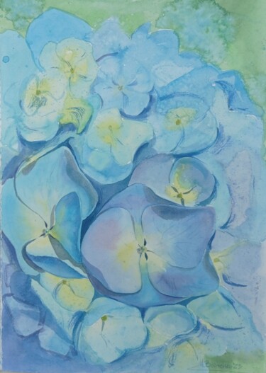 Painting titled "Hortensia" by Maryna Voitenko, Original Artwork, Watercolor