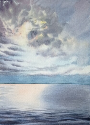 Painting titled "At sea in front of…" by Maryna Voitenko, Original Artwork, Watercolor