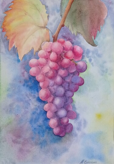 Painting titled "Grapes for wine" by Maryna Voitenko, Original Artwork, Watercolor