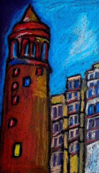 Painting titled "Istanbul Galata Tow…" by Maryna Yasar, Original Artwork, Pastel
