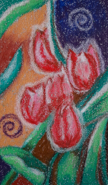 Drawing titled "Tulip flowers origi…" by Maryna Yasar, Original Artwork, Pastel