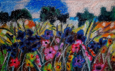 Dessin intitulée "Flowers original oi…" par Maryna Yasar, Œuvre d'art originale, Pastel