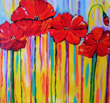 Peinture intitulée "Poppies original ac…" par Maryna Yasar, Œuvre d'art originale, Acrylique