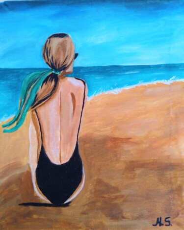 「Woman on the beach…」というタイトルの絵画 Maryna Yasarによって, オリジナルのアートワーク, アクリル