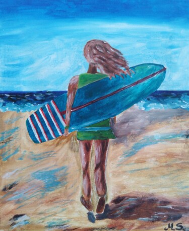 Painting titled "Surfing Painting" by Maryna Yasar, Original Artwork, Acrylic