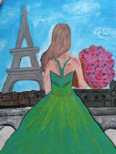 Painting titled "Eiffel Tower Origin…" by Maryna Yasar, Original Artwork, Acrylic