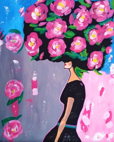 Картина под названием "Peonies Painting Ab…" - Maryna Yasar, Подлинное произведение искусства, Акрил