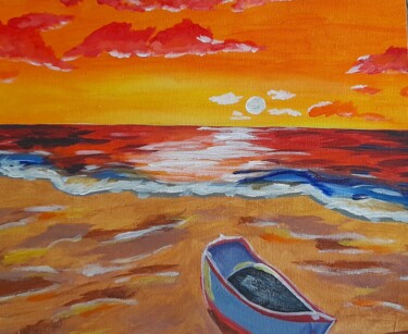 Painting titled "Seascape Painting" by Maryna Yasar, Original Artwork, Acrylic