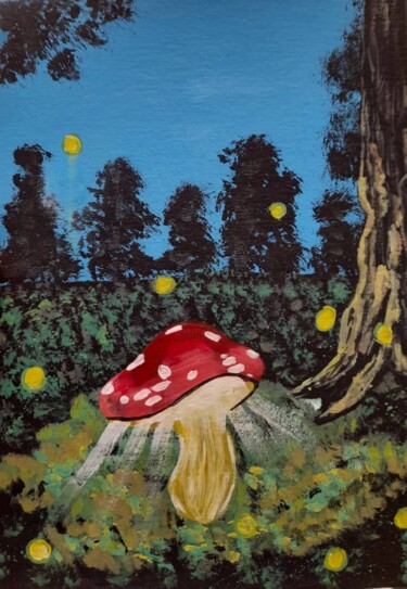 Painting titled "Fly Agarics Painting" by Maryna Yasar, Original Artwork, Acrylic