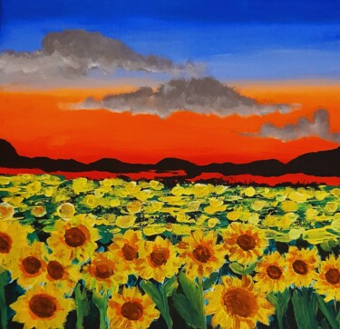 Painting titled "Sunflowers at sunse…" by Maryna Yasar, Original Artwork, Acrylic