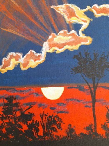 Painting titled "Sunset landscape or…" by Maryna Yasar, Original Artwork, Acrylic