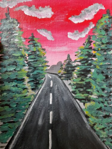 Painting titled "Road in forest orig…" by Maryna Yasar, Original Artwork, Acrylic