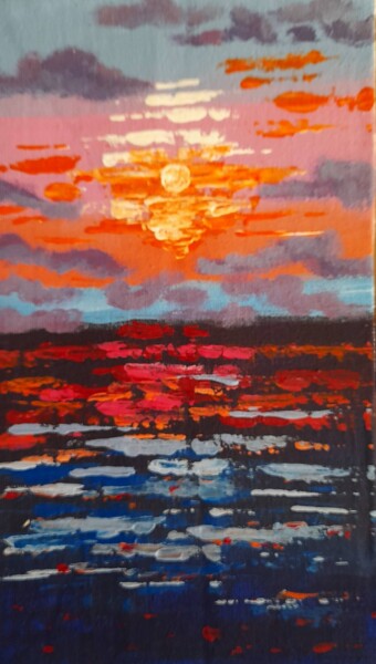 Schilderij getiteld "Sunset Seascape Pai…" door Maryna Yasar, Origineel Kunstwerk, Acryl