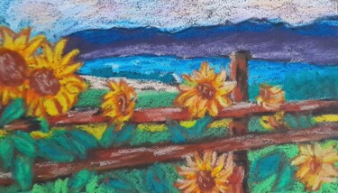 Drawing titled "Landscape Wall Art" by Maryna Yasar, Original Artwork, Pastel