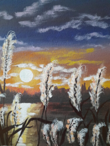 Malerei mit dem Titel "Riverscape Painting" von Maryna Yasar, Original-Kunstwerk, Acryl